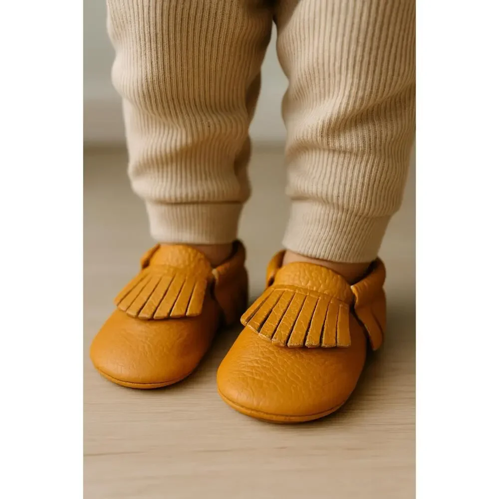 NWT Genuine Leather Baby Moccasins – Classic Tan Fringe - 12-18 Months